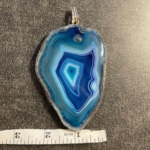Blue Agate Pendant with Silver Trim